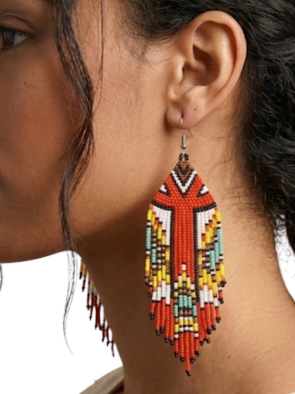 Boho Beaded Fringe Earrings Southwestern Geometric Seed Bead Statement Dangles